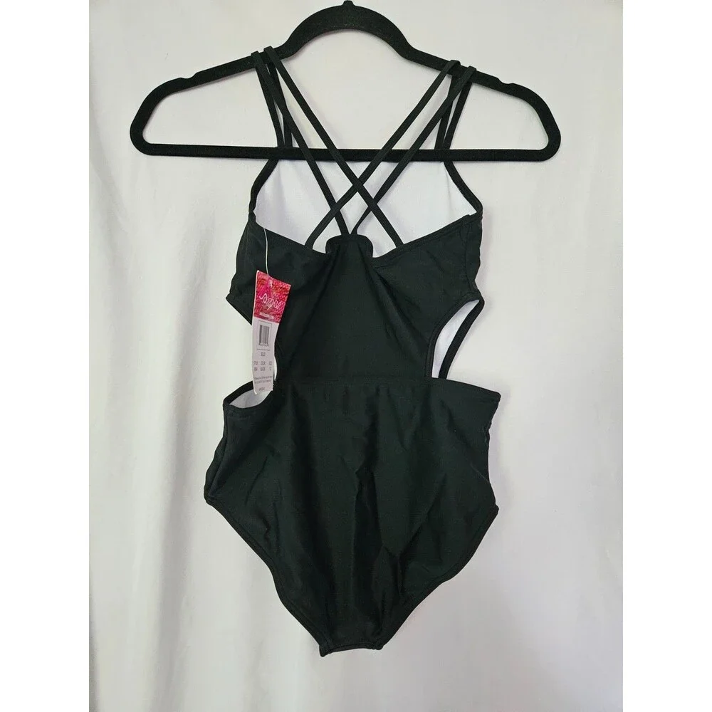 Kanu Surf Swimsuit Girls 12 Black‎ One Piece Cut Out Swimwear